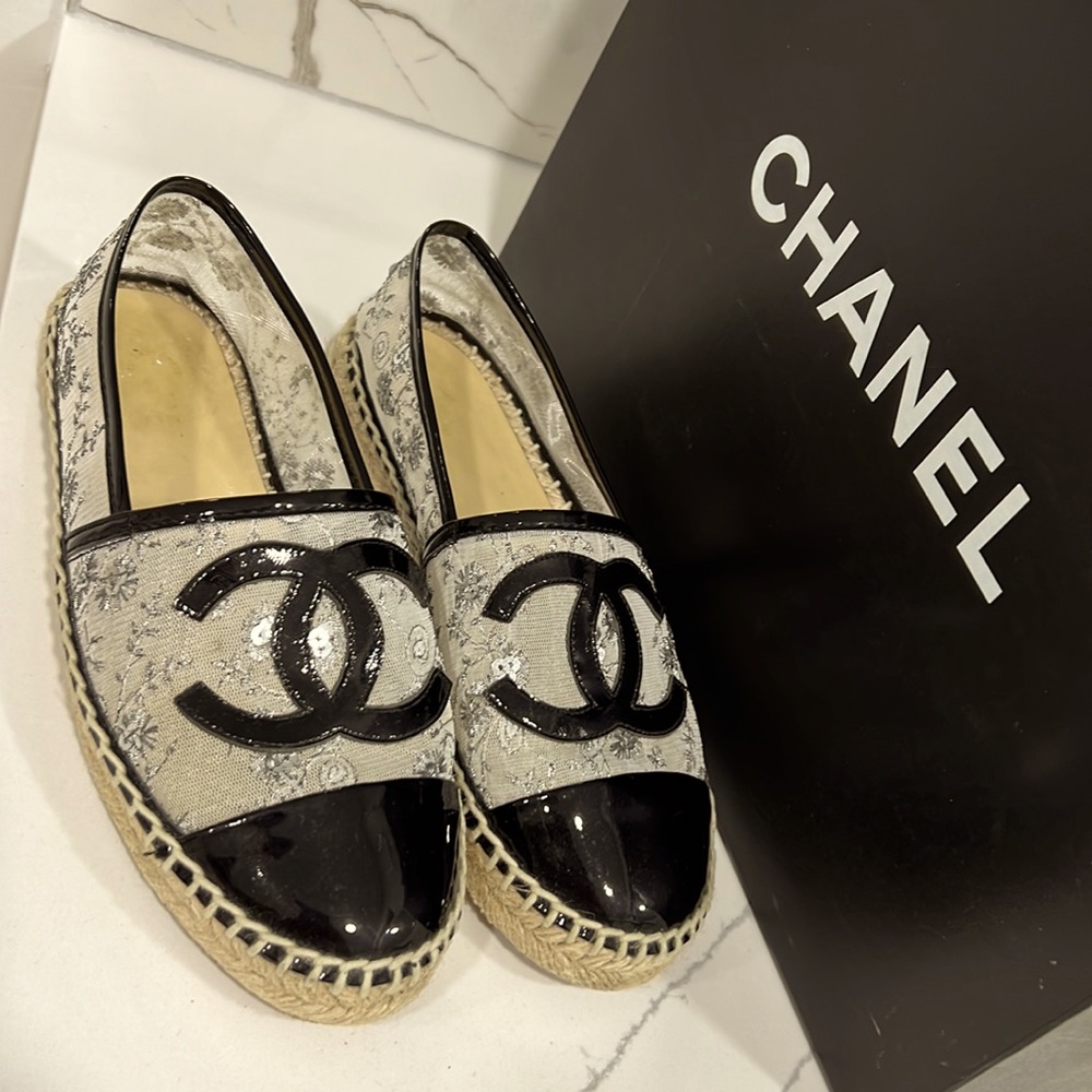 Silver/ black/ white Chanel espadrilles 7